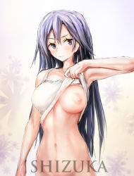 Rule 34 | 10s, 1girl, armpits, bare shoulders, black hair, blue hair, blush, bottomless, breast slip, breasts, breasts apart, camisole, character name, clothes lift, groin, hanzaki, highres, hiratsuka shizuka, large breasts, long hair, narrow waist, navel, nipples, no bra, one breast out, out-of-frame censoring, photo-referenced, purple eyes, shirt lift, sketch, solo, standing, undressing, very long hair, yahari ore no seishun lovecome wa machigatteiru.
