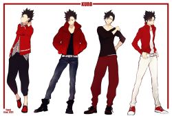 Rule 34 | 10s, 1boy, arms behind back, belt, black hair, boots, full body, grey eyes, haikyuu!!, hands in pockets, jacket, kuroo tetsurou, looking at viewer, looking to the side, male focus, md5 mismatch, multiple persona, multiple views, one eye covered, open clothes, open jacket, pants, short hair, smile, standing, white background, yasai (getsu)