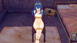 Rule 34 | 1girl, animated, ass, barefoot, bdsm, blue hair, bondage, bound, bound ankles, bound arms, bound legs, bound wrists, bra, breasts, cloth gag, fire emblem, gag, gagged, highres, improvised gag, indoors, interior, legs, looking at viewer, lucina (fire emblem), medium breasts, navel, nintendo, over the mouth gag, panties, shepirotcloud, small breasts, struggling, tagme, thighs, tied to chair, underwear, video