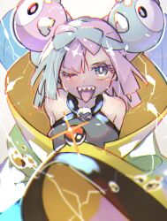 Rule 34 | 1girl, blue vert, character hair ornament, creatures (company), game freak, hair ornament, holding, holding poke ball, iono (pokemon), multicolored hair, nintendo, poke ball, poke ball (basic), pokemon, pokemon sv, sharp teeth, solo, teeth, tongue, tongue out, upper body