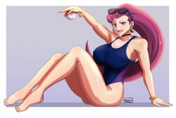 angelox27 ass breasts creatures_(company) game_freak jessie_(pokemon) large_breasts long_hair nintendo poke_ball pokemon pokemon_(creature) red_hair swimsuit team_rocket