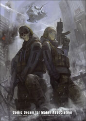 Rule 34 | 1boy, 1girl, adaptive combat rifle, aircraft, artist request, assault rifle, call of duty, call of duty: modern warfare 2, camouflage, camouflage pants, cigarette, city, cityscape, ghost (modern warfare 2), gloves, grey hoodie, gun, h&amp;k mp5, headset, helicopter, hood, hoodie, jacket, load bearing vest, looking at viewer, mask, military, military jacket, military uniform, military vehicle, non-web source, pants, radio, rifle, skull mask, source request, submachine gun, sunglasses, tactical clothes, task force 141, uniform, union jack, war, weapon