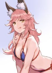 Rule 34 | 1girl, absurdres, animal ears, bikini, breasts squeezed together, breasts, cancer (zjcconan), closed mouth, fate/grand order, fate (series), fox ears, highres, large breasts, long hair, looking away, pink hair, swimsuit, tamamo (fate), tamamo no mae (fate/extra), tamamo no mae (swimsuit lancer) (fate), tongue, tongue out