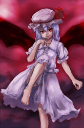 Rule 34 | 1girl, akino komichi, barefoot, feet, female focus, hat, pink hat, remilia scarlet, sketch, solo, touhou, wings