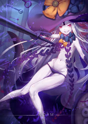 Rule 34 | 1girl, abigail williams (fate), abigail williams (third ascension) (fate), absurdres, breasts, commentary, emaciated, english text, fate/grand order, fate (series), grin, hat, highres, holding, holding key, key, keyhole, knees together feet apart, long hair, looking at viewer, lowleg, lowleg panties, pale skin, panties, red eyes, revealing clothes, ruochongsang, small breasts, smile, solo, teeth, thigh gap, underwear, v-shaped eyebrows, very long hair, white hair, witch hat