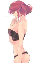 Rule 34 | 1girl, black panties, bob cut, breasts, from side, fujie-yz, hair ornament, head down, highres, jewelry, looking down, nintendo, panties, pyra (xenoblade), red eyes, short hair, simple background, standing, underwear, white background, xenoblade chronicles (series), xenoblade chronicles 2