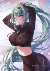 Rule 34 | 1girl, alternate costume, breasts, green eyes, green hair, large breasts, long hair, mitsu (mitsu art), pneuma (xenoblade), ponytail, solo, sportswear, swept bangs, very long hair, xenoblade chronicles (series), xenoblade chronicles 2