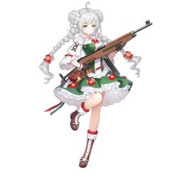 Rule 34 | 1girl, 43m (girls frontline), ahoge, black gloves, braid, dress, female focus, frilled skirt, frills, girls&#039; frontline, gloves, green eyes, gun, holding, holding gun, holding weapon, hungarian flag, long hair, looking at viewer, official art, shoes, skirt, solo, tamaxi, transparent background, twin braids, twintails, weapon, white hair