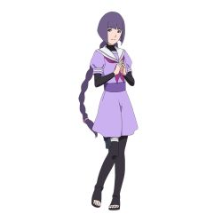 Rule 34 | 1girl, black footwear, boruto: naruto next generations, braid, braided ponytail, closed mouth, dress, fingers together, full body, holster, kakei sumire, long hair, looking at viewer, naruto (series), official art, puffy short sleeves, puffy sleeves, purple dress, purple eyes, purple hair, sandals, school uniform, short sleeves, simple background, single braid, smile, solo, standing, thigh holster, toes, white background