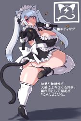 Rule 34 | absurdres, animal ears, areola slip, ass, ass focus, blush, breasts, cat ears, cat tail, explosive, gloves, gun, handgun, highres, huge ass, large breasts, maid, maid headdress, minami aomori, panties, pistol, red eyes, silver hair, tail, thick thighs, thighhighs, thighs, underwear, wardrobe malfunction, weapon