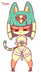 Rule 34 | 1girl, animal crossing, animal ears, animal hands, animated, animated gif, ankha (animal crossing), artist name, bandages, bare shoulders, black eyes, bouncing breasts, breasts, cat ears, cat tail, crossed arms, diives, feet, female focus, full body, furry, furry female, green hair, hair ornament, hair tubes, half-closed eyes, highres, legs apart, looking at viewer, medium breasts, navel, nintendo, pigeon-toed, sarashi, short hair, signature, simple background, snake hair ornament, solo, standing, tail, text focus, thick thighs, thighs, white background