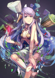Rule 34 | 1girl, anklet, barefoot, breasts, cleavage, gaia (p&amp;d), green eyes, highres, jewelry, long hair, lots of jewelry, nail polish, petals, purple hair, puzzle &amp; dragons, shadowsinking, solo
