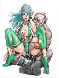 Rule 34 | 1girl, blush, boots, grabbing another&#039;s breast, breasts, cisty, clothed sex, cum, elf, fingering, forced orgasm, grabbing, green eyes, green hair, iijin, jewelry, leotard, lightbringer, long hair, lots of jewelry, monster, nipples, open mouth, pointy ears, pussy juice, rape, reverse cowgirl position, saliva, sash, sex, sex from behind, sketch, spread legs, straddling, sweat, taito, thigh boots, thighhighs, torn clothes, vaginal