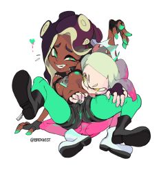 Rule 34 | + +, 2girls, artist name, bad id, bad tumblr id, boots, breasts, brekkist, cephalopod eyes, cleavage, clothes lift, colored nipples, crop top, crown, dark-skinned female, dark skin, fingering, fingering through clothes, fingerless gloves, girl on top, gloves, green eyes, green nails, green nipples, green pussy, heart, highres, inkling, licking, looking at viewer, marina (splatoon), mole, mole under mouth, multicolored hair, multiple girls, nail polish, navel piercing, nintendo, nipples, no bra, octoling, panties, panties under pantyhose, pantyhose, pantyhose under shorts, pearl (splatoon), piercing, pink hair, pink pupils, purple hair, pussy juice, pussy juice stain, shirt lift, shorts, smile, splatoon (series), splatoon 2, spread legs, symbol-shaped pupils, teeth, tentacle hair, thigh grab, through clothes, tongue, tongue out, two-tone hair, underwear, white hair, yellow eyes, yuri, zipper, zipper pull tab