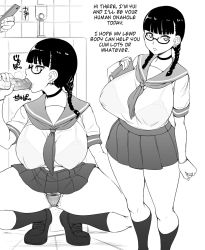 Rule 34 | 1boy, 1girl, abubu, bangle, blunt bangs, blush, bra, bracelet, braid, breasts, cellphone, choker, covered erect nipples, curvy, ear piercing, earrings, english text, erection, fellatio, glasses, greyscale, hard-translated, hetero, jewelry, large breasts, loafers, looking at viewer, microskirt, mole, mole under eye, monochrome, oral, original, panties, penis, phone, photographic proof, piercing, pleated skirt, pubic hair, pubic hair peek, public indecency, pussy juice, restroom, school uniform, see-through, serafuku, shoes, skirt, smartphone, socks, speech bubble, squatting, standing, thick thighs, thighs, third-party edit, translated, twin braids, twintails, uncensored, underwear, urinal, veins, veiny penis