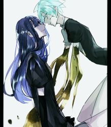 Rule 34 | 2others, androgynous, aqua eyes, aqua hair, blue eyes, blue hair, blunt bangs, colored eyelashes, crack, crystal hair, elbow gloves, face-to-face, gem uniform (houseki no kuni), gloves, golden arms, hime cut, houseki no kuni, lapis lazuli (houseki no kuni), long hair, looking at another, multiple others, phosphophyllite, saku (saku5991), short hair, smile, spoilers, tearing up, tears