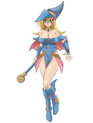 Rule 34 | 1girl, absurdres, bare legs, bare shoulders, blonde hair, blush, boots, breasts, dark magician girl, female focus, full body, green eyes, hat, highres, large breasts, legs, lento (glamour works), long hair, no bra, solo, standing, wand, wizard hat, yu-gi-oh!, yu-gi-oh! duel monsters