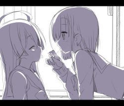 Rule 34 | 2girls, ahoge, earrings, closed eyes, facing another, from side, greyscale, jewelry, kounosu satori, leaning forward, letterboxed, long hair, looking at another, monochrome, multiple girls, original, pic k, profile, purple theme, saliva, saliva trail, school uniform, serafuku, short hair, sketch, sweater, tongue, tongue out, yuri