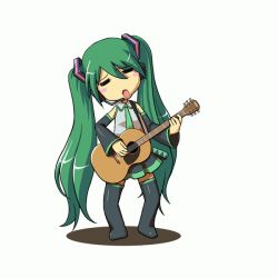Rule 34 | acoustic guitar, animated, animated gif, guitar, harak, hatsune miku, instrument, long hair, music, singing, solo, thighhighs, twintails, very long hair, vocaloid