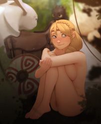 Rule 34 | 1girl, absurdres, anus, astrid hofferson, barefoot, blonde hair, blue eyes, braid, breast press, breasts, cleavage, dragon, feet, female focus, freckles, highres, how to train your dragon, kitty puddin, lip biting, long hair, looking at viewer, medium breasts, nude, outdoors, pussy, sitting, smile, solo, toes, uncensored