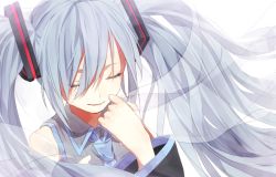 Rule 34 | 1girl, alternate hair color, bad id, bad pixiv id, closed eyes, grey hair, hatsune miku, nyk 111, portrait, simple background, solo, translucent, twintails, veil, vocaloid, white background