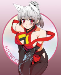 Rule 34 | 2sox[black], animal ears, bare shoulders, blush, bow, breasts, cleavage, detached sleeves, highres, large breasts, original, red eyes, solo