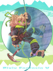 Rule 34 | androgynous, animal ears, axe, barefoot, claws, climbing, fang, feet, fingerless gloves, furry, gender request, gloves, green eyes, pawpads, pixiv fantasia, pixiv fantasia 5, ribbon, rope, sankuma, soles, solo, tail, toes, weapon