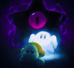 Rule 34 | blush stickers, commentary request, dark, dark nebula, ghost, ghost kirby, highres, kirby, kirby (series), kirby squeak squad, nintendo, no humans, one-eyed, solid oval eyes, suyasuyabi, sweat, waddle dee