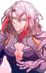 Rule 34 | 1boy, fate/grand order, fate (series), highres, looking at viewer, male focus, multicolored hair, no headwear, no headwear, odysseus (fate), red hair, simple background, smile, solo, user gdss4757, white background, white hair, yellow eyes