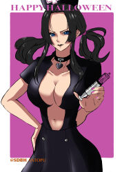 Rule 34 | 1girl, absurdres, black hair, boa hancock, breasts, halloween, highres, large breasts, long hair, one piece, solo