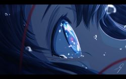 Rule 34 | 1girl, blue theme, brown hair, close-up, comet, commentary request, crying, crying with eyes open, eye focus, eye reflection, highres, kimi no na wa., letterboxed, looking up, miyamizu mitsuha, nengoro, night, night sky, profile, reflection, short hair, sky, solo, tears, water drop