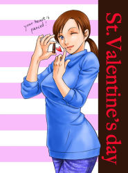 Rule 34 | 1girl, blue eyes, breasts, brown hair, heart, hikaru (kuga326), jill valentine, long hair, resident evil, resident evil 5, solo