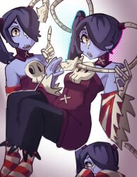 Rule 34 | 1girl, absurdres, hair over one eye, highres, moxydraws, red eyes, skullgirls, solo, squigly (skullgirls), stitched mouth, stitches, undead, zombie