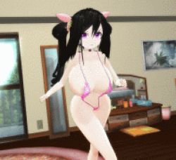 Rule 34 | 1girl, 3d, animated, animated gif, ariane cevaille (silo9), bikini, black hair, bouncing breasts, breasts, huge breasts, long hair, lowres, oppai loli, purple eyes, running, silo9, slingshot swimsuit, solo, source request, swimsuit, treadmill, twintails