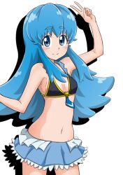 Rule 34 | 10s, 1girl, adapted costume, bikini, bikini skirt, blue eyes, blue hair, blush, breasts, eyebrows, frills, happinesscharge precure!, heart, long hair, looking at viewer, matching hair/eyes, navel, nita (onakatohoppe), precure, shadow, shirayuki hime, small breasts, smile, solo, swimsuit, tie clip