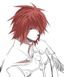 Rule 34 | 00s, 1boy, kratos aurion, male focus, monochrome, red eyes, red hair, short hair, solo, spot color, tales of (series), tales of symphonia, white background