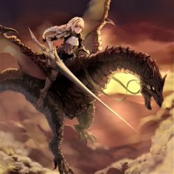 Rule 34 | 1girl, absurdres, armor, blonde hair, breastplate, commentary request, dragon, fire emblem, fire emblem: three houses, greaves, green eyes, highres, holding, holding lance, holding polearm, holding weapon, ingrid brandl galatea, lance, long hair, looking at viewer, nintendo, outdoors, partial commentary, pauldrons, polearm, riding, sail (sail-away), shoulder armor, solo, vambraces, weapon, wyvern