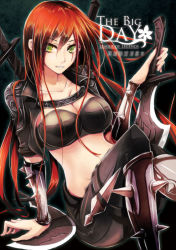 Rule 34 | 1girl, beancurd, blade, breasts, cleavage, green eyes, highres, katarina (league of legends), large breasts, league of legends, long hair, midriff, red hair, scar, solo, very long hair