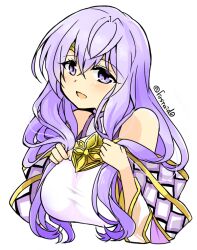Rule 34 | 1girl, bare shoulders, breasts, circlet, dress, fire emblem, fire emblem: genealogy of the holy war, julia (fire emblem), large breasts, long hair, looking at viewer, medium breasts, nintendo, open mouth, purple eyes, purple hair, simple background, solo, yukia (firstaid0)