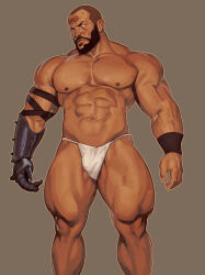 Rule 34 | 1boy, abs, avatar: the last airbender, avatar legends, bara, beard, bulge, buzz cut, combustion man (avatar), connected beard, crispyy art, dark-skinned male, dark skin, facial hair, feet out of frame, full beard, fundoshi, highres, japanese clothes, large pectorals, lips, looking to the side, male focus, mature male, muscular, muscular male, navel, nipples, pectorals, shaved head, short hair, solo, standing, stomach, strongman waist, thick thighs, thighs, thighs together, topless male, very short hair