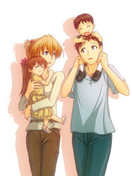 Rule 34 | 2boys, 2girls, artist request, blue eyes, brown hair, child, couple, family, good end, if they mated, ikari shinji, multiple boys, multiple girls, neon genesis evangelion, aged up, red hair, souryuu asuka langley