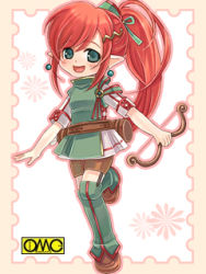 Rule 34 | 1girl, asura fantasy online, bow, bow (weapon), chibi, chibi only, kuga tsukasa, lowres, omc, ponytail, qvga, red hair, solo, thighhighs, weapon