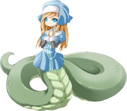 Rule 34 | 1girl, blonde hair, blue eyes, dress, frfr, full body, habit, lamia, long hair, mon-musu quest!, monster girl, no nose, non-web source, nun, sister lamia, smile, snake tail, solo, tail, transparent background