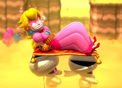 Rule 34 | 1girl, arms behind back, bdsm, blonde hair, bondage, bound, breasts, captain toad: treasure tracker, cloth gag, crown, earrings, gag, gagged, high heels, highres, hypnosis, improvised gag, jewelry, mario (series), mind control, mummy-me, nintendo, onmodel3d, over the mouth gag, princess peach, super mario bros. 1