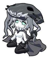 Rule 34 | 10s, 1girl, abyssal ship, aqua eyes, black outline, bodysuit, cape, full body, kantai collection, matahachi, outline, silver hair, simple background, white background, wo-class aircraft carrier