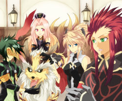 Rule 34 | 00s, 2boys, 2girls, arietta (tales), asch (tales), bare shoulders, blonde hair, blue eyes, breasts, creature, gloves, green eyes, green hair, highres, legretta, long hair, mask, multiple boys, multiple girls, pink eyes, pink hair, ponytail, red hair, short hair, sync (tales), tales of (series), tales of the abyss