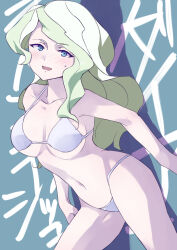 Rule 34 | 1girl, blonde hair, blue eyes, blush, breasts, coveredcore, diana cavendish, highres, light green hair, little witch academia, long hair, looking at viewer, medium breasts, multicolored hair, open mouth, smile, solo, swimsuit, tagme, two-tone hair, wavy hair, witch