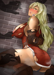 Rule 34 | 1girl, absurdres, angry, arms behind back, ass, bare shoulders, bdsm, belt, blonde hair, blush, bondage, boots, bound, breasts, brick wall, clenched teeth, clothes pull, defeat, disembodied limb, dress pull, elbow gloves, fingerless gloves, fire emblem, fire emblem: the binding blade, from behind, gloves, hair between eyes, hand on another&#039;s head, highres, igrene (fire emblem), imminent rape, injury, kahun9893, large breasts, lips, long hair, looking at viewer, looking back, matching hair/eyes, molestation, multiple hands, nintendo, nipples, panties, sideboob, sitting, sleeveless, solo focus, spread legs, steam, steaming body, sweat, teeth, torn clothes, underwear, v-shaped eyebrows, very long hair, yellow eyes