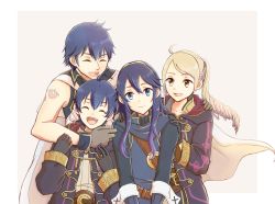 Rule 34 | 2boys, 2girls, ahoge, artist request, blue eyes, blue hair, blush, brother and sister, chrom (fire emblem), closed eyes, family, father and daughter, father and son, fire emblem, fire emblem awakening, gloves, hood, hooded jacket, husband and wife, jacket, long hair, lucina (fire emblem), morgan (fire emblem), morgan (male) (fire emblem), mother and daughter, mother and son, multiple boys, multiple girls, nintendo, open mouth, robin (female) (fire emblem), robin (fire emblem), short hair, siblings, smile, white hair