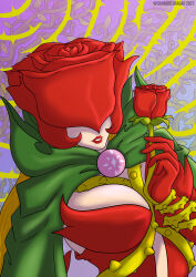 Rule 34 | absurdres, cape, covered eyes, digimon, digimon (creature), flower, highres, mask, petals, rosemon